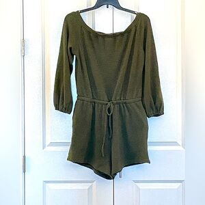 Green Waffle Knit Long Sleeve Jumper with Elastic Tie Waistband! Lightweight!